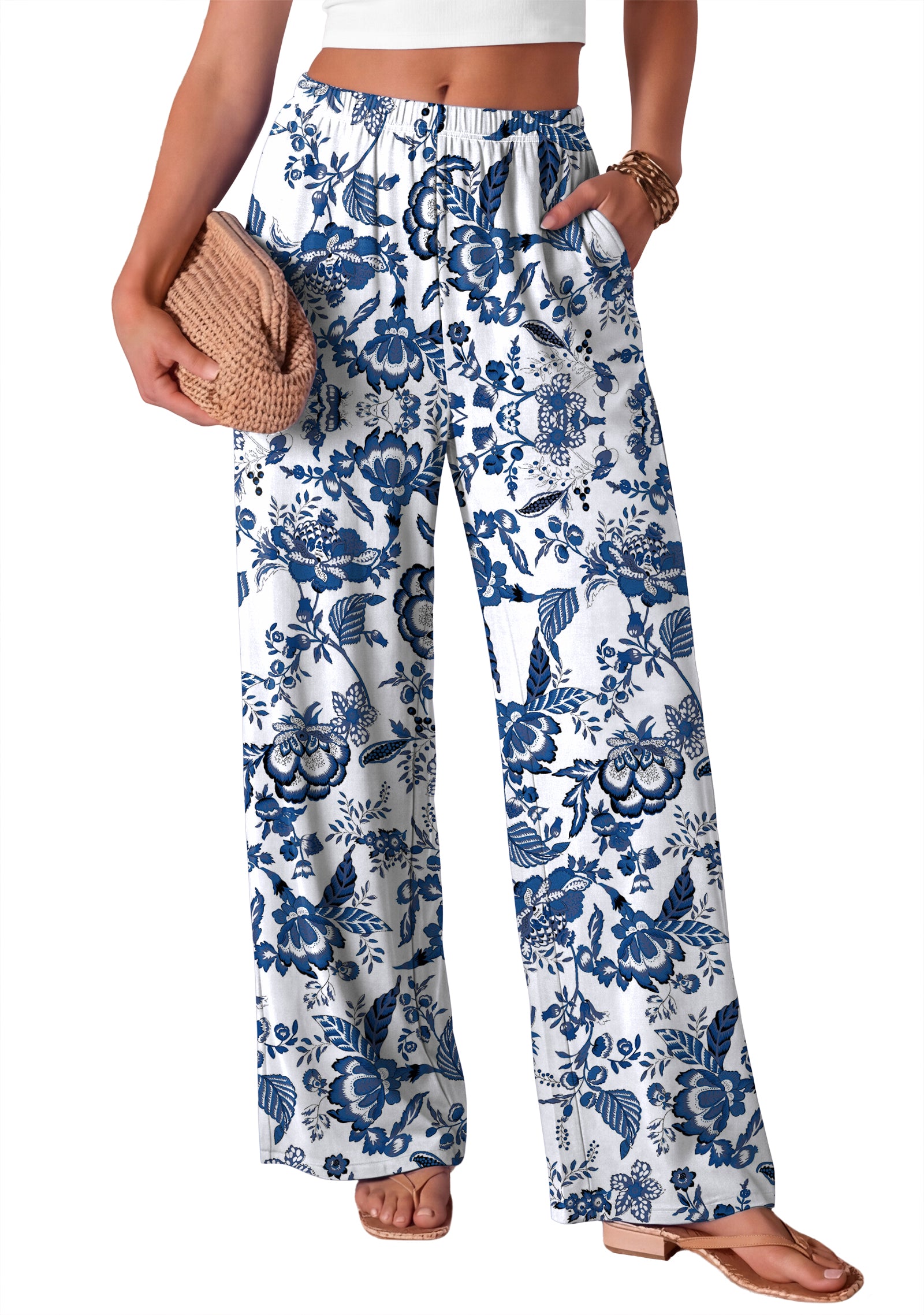 WIHOLL Pants for Women Wide Leg Pants Summer Straight Long Palazzo Loose Casual Trousers With Pockets