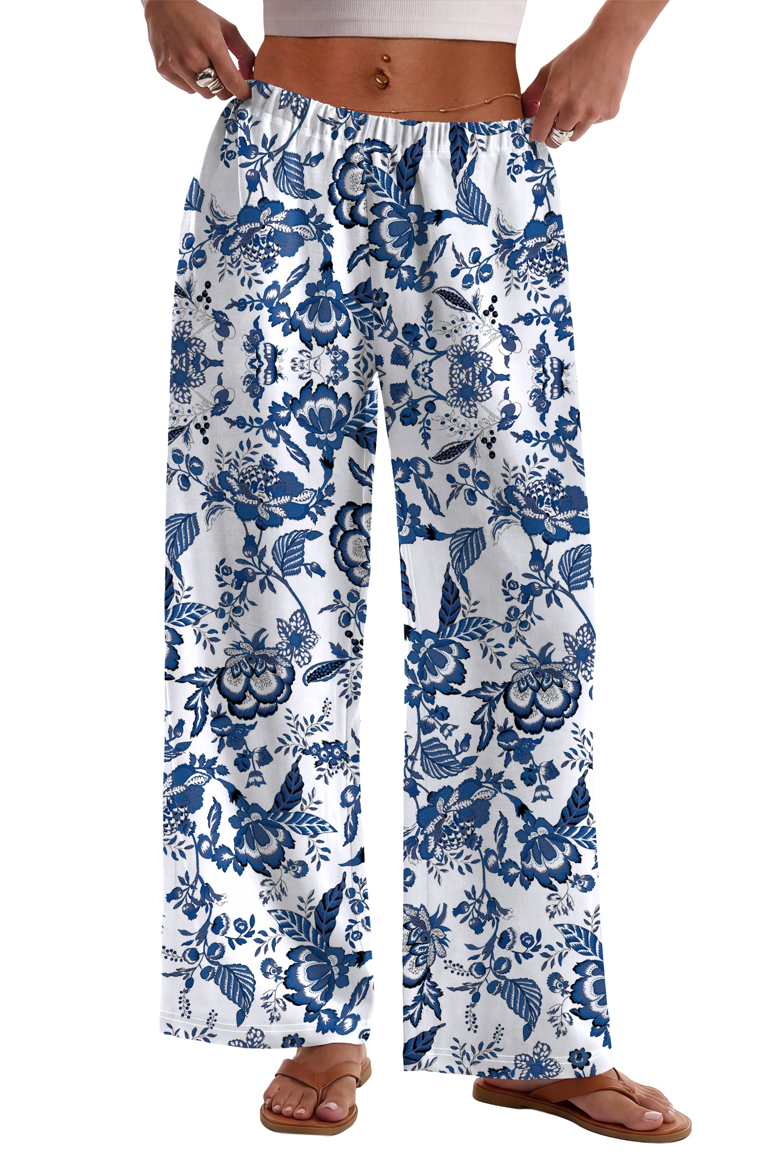 WIHOLL Pants for Women Wide Leg Pants Summer Straight Long Palazzo Loose Casual Trousers With Pockets